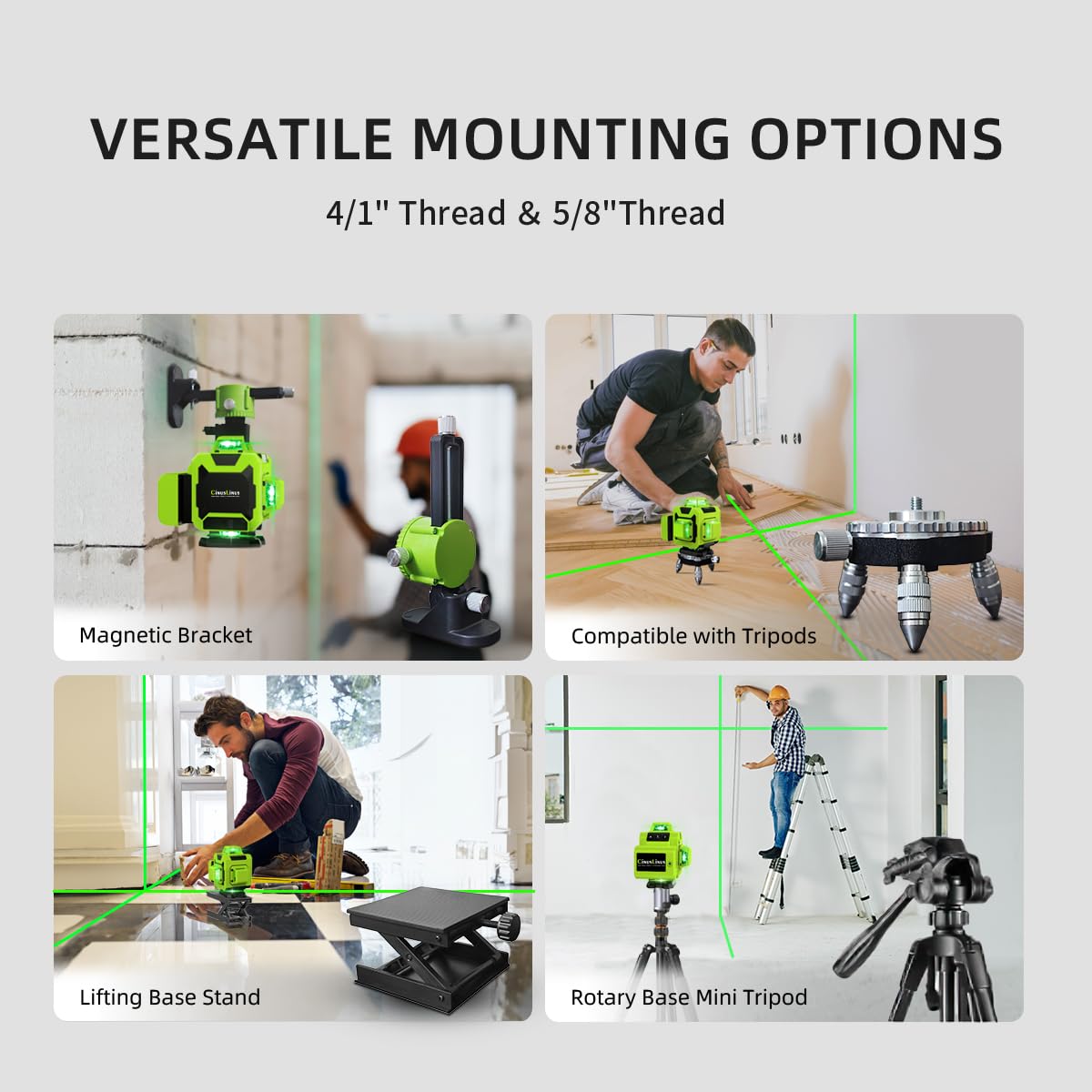 Laser Level - CinusLinus Laser Level 360 Self Leveling with 165Ft Green Laser Level Self Leveling, 4x360° Cross Line Laser for Construction and Picture Hanging, DIY or Professional Job Site