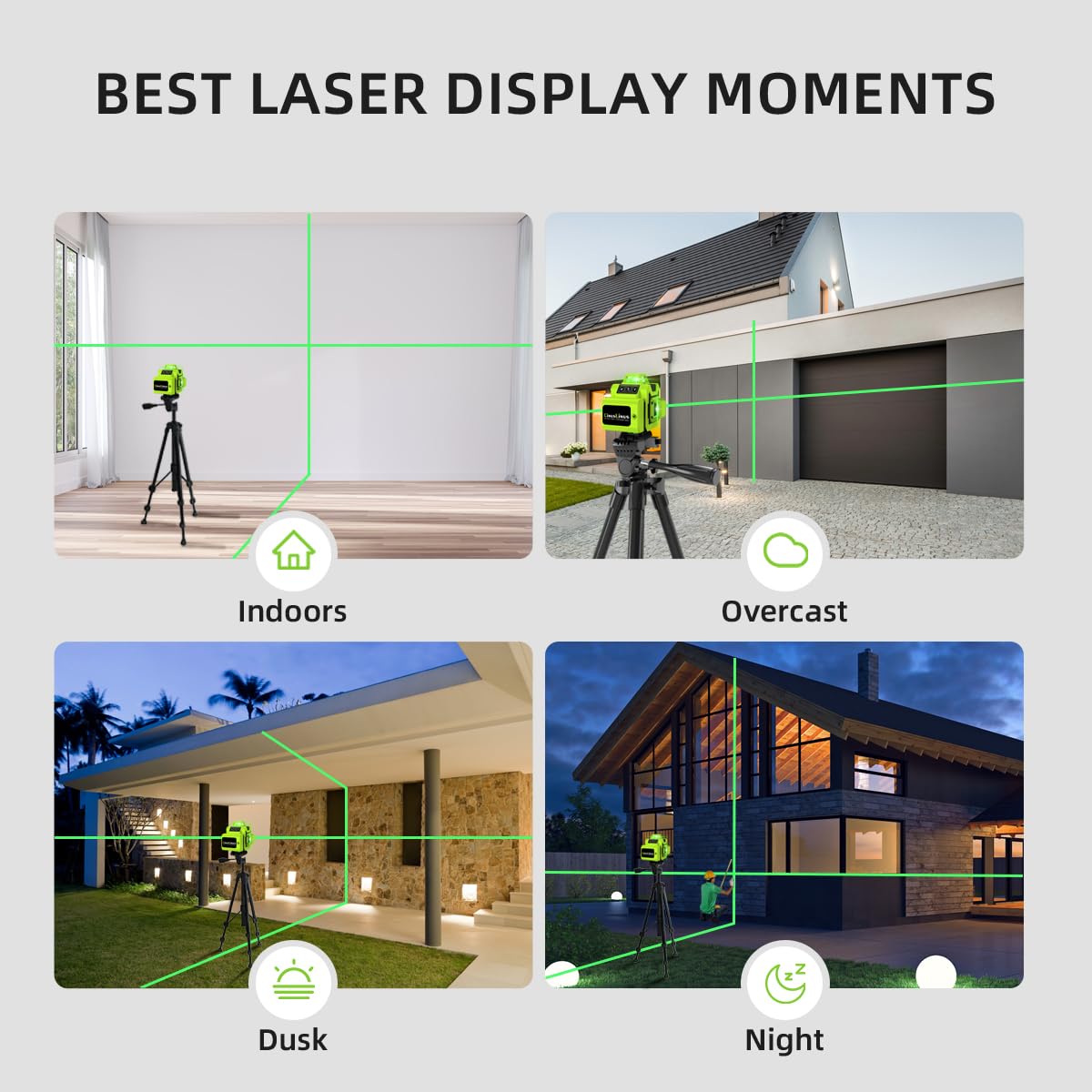 Laser Level - CinusLinus Laser Level 360 Self Leveling with 165Ft Green Laser Level Self Leveling, 4x360° Cross Line Laser for Construction and Picture Hanging, DIY or Professional Job Site